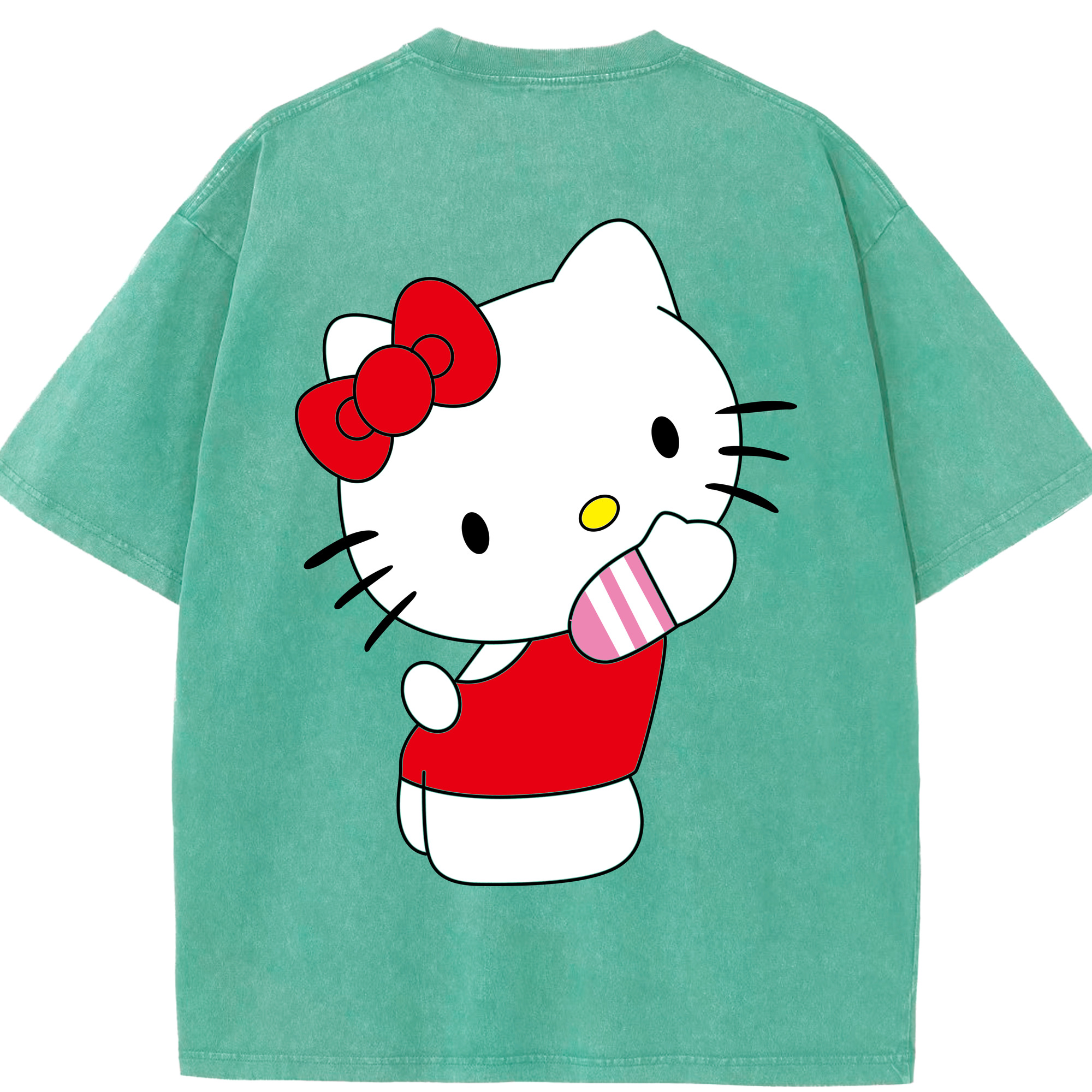（画像用） Hello Kitty ハローキティ 綿100% ヴィンテージ風 半袖Tシャツ（背面プリント）